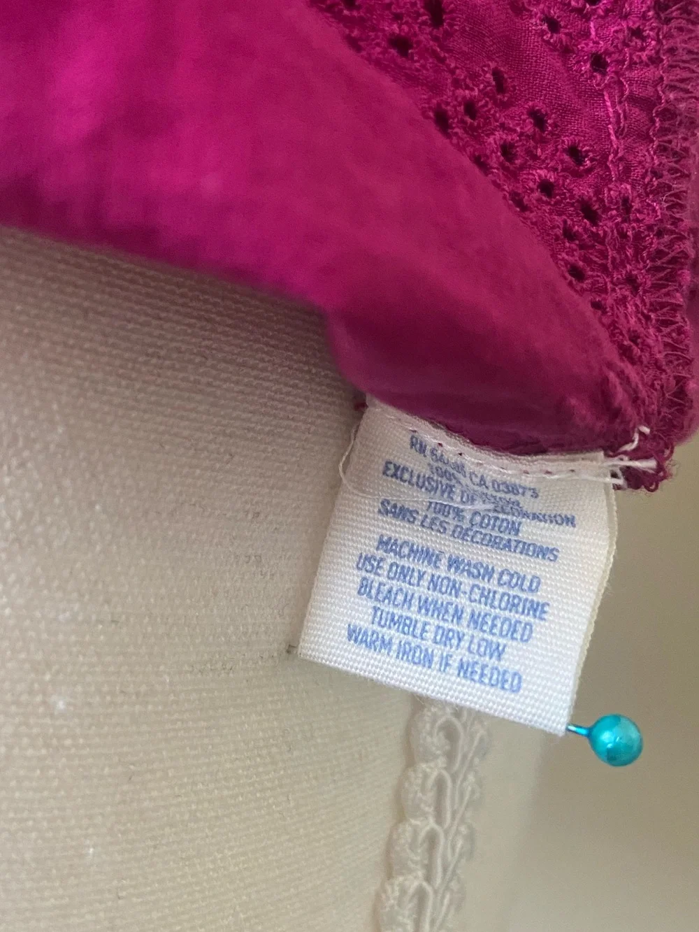 Aerie 2010s Magenta Scalloped Eyelet-Hem Spaghetti Tie Strap Cotton Boho Top